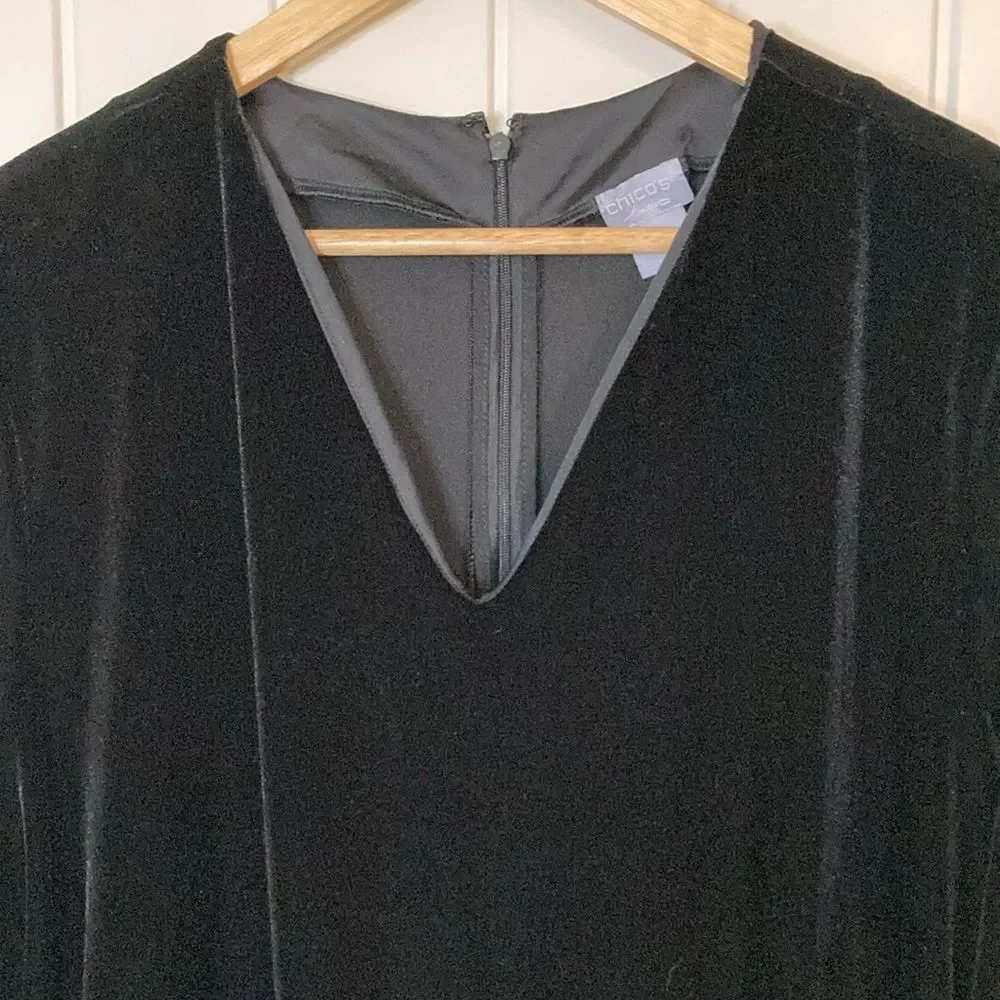 Chicos Womens Velvet V Neck Jumpsuit XXL Black Long Sleeve Wide Leg‎ Classy - Picture 3 of 14